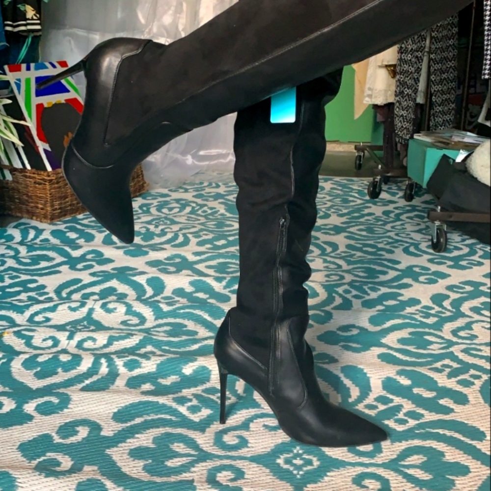 High black leather boots